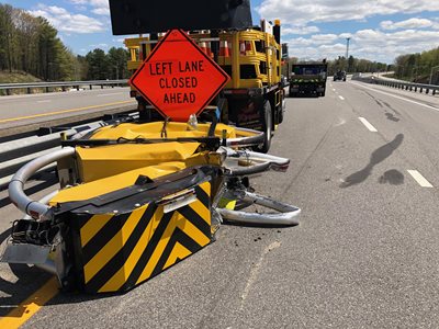 Maine Turnpike safety truck damaged in a crash