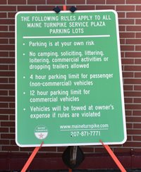 Rules for the Maine Turnpike Service Plaza Parking Lots