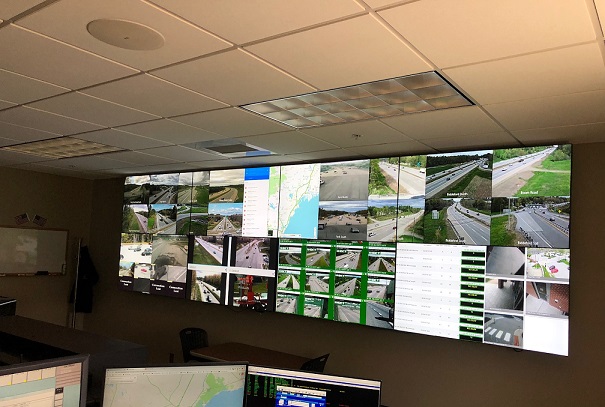 Wall of monitors in the MTA Traffic Management Center